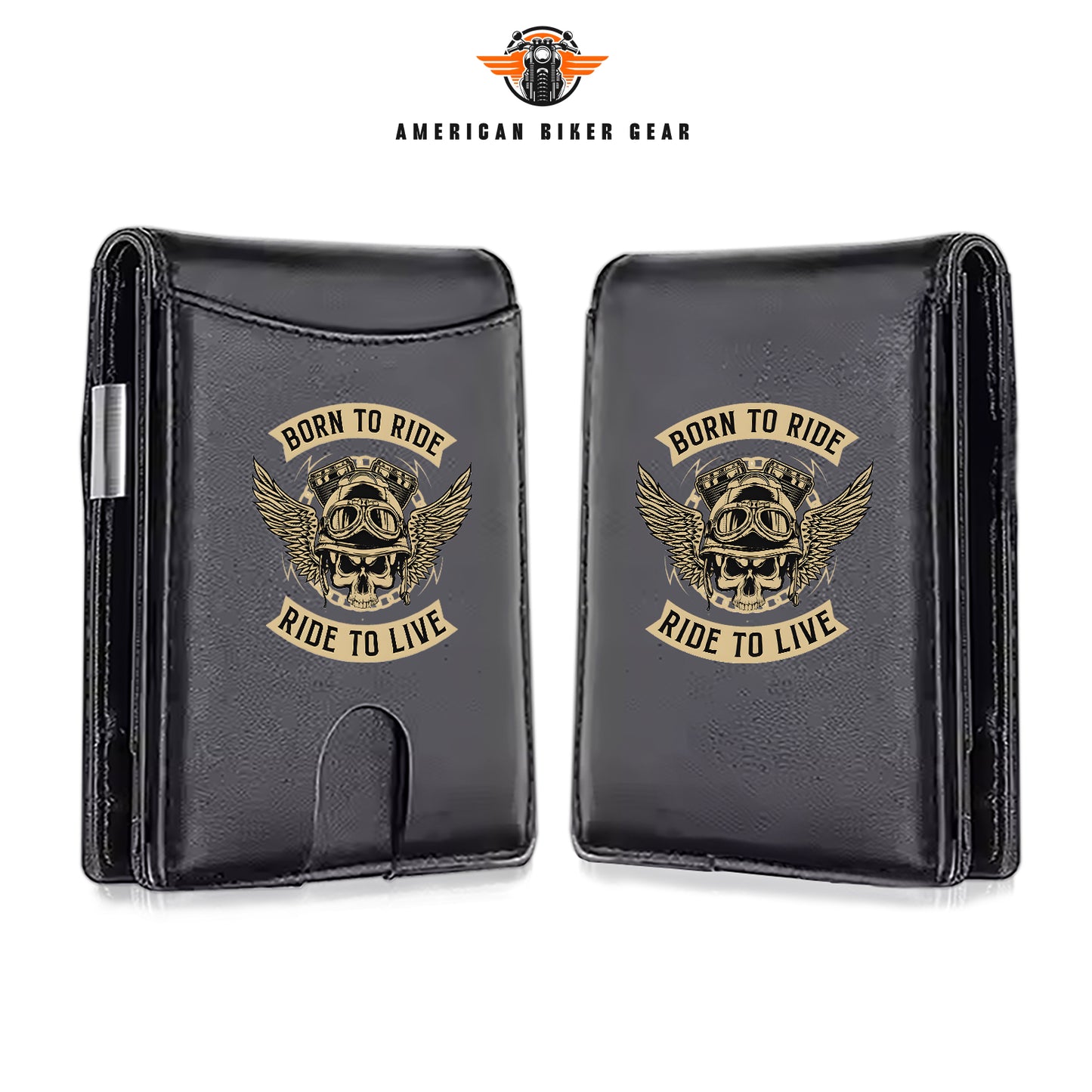 Biker Personalized Leather Money Clip Slim Wallet LV03
