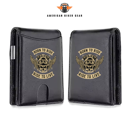 Biker Personalized Leather Money Clip Slim Wallet LV03