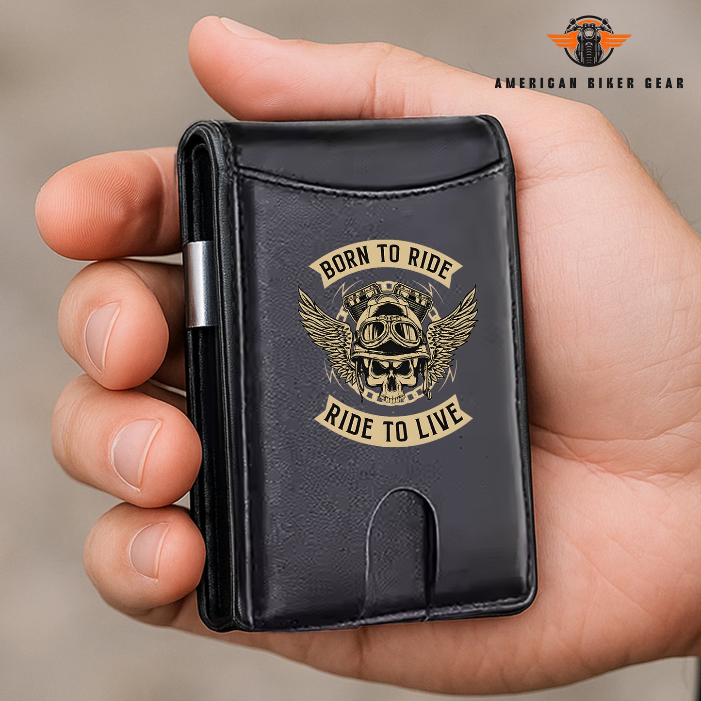 Biker Personalized Leather Money Clip Slim Wallet LV03