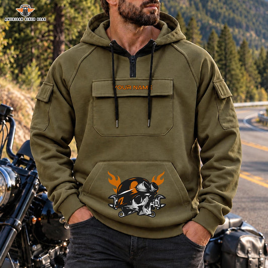 Military Tactical Personalized Men's Half Zip Hoodie with Arm Pockets Front LV05