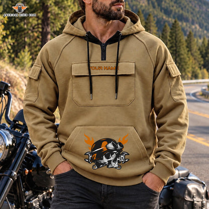 Military Tactical Personalized Men's Half Zip Hoodie with Arm Pockets Front LV05