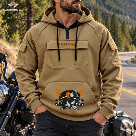 Military Tactical Personalized Men's Half Zip Hoodie with Arm Pockets Front LV05