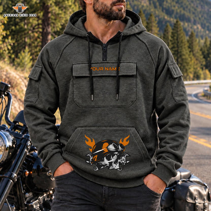 Military Tactical Personalized Men's Half Zip Hoodie with Arm Pockets Front LV05