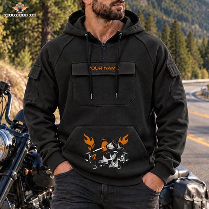 Military Tactical Personalized Men's Half Zip Hoodie with Arm Pockets Front LV05
