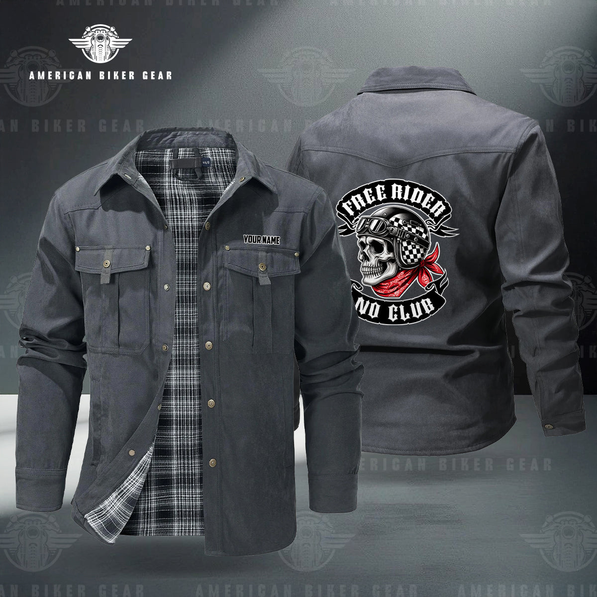 Free Rider No Club Skull Personalized Men's Jackets Flannel Lined LV10