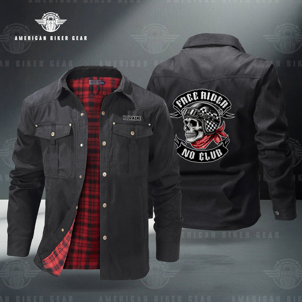 Free Rider No Club Skull Personalized Men's Jackets Flannel Lined LV10