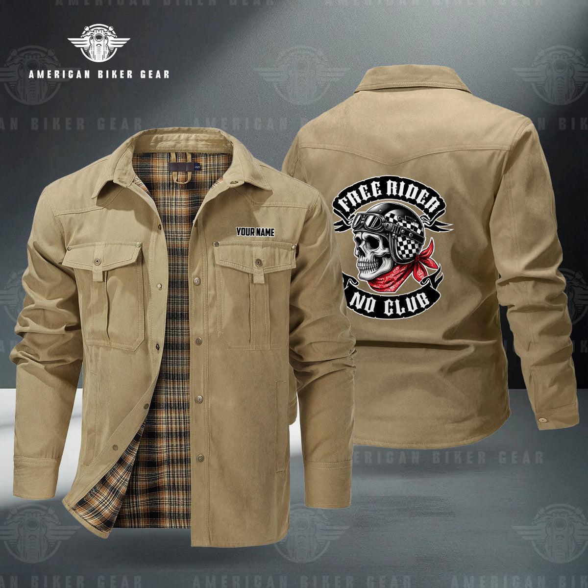 Free Rider No Club Skull Personalized Men's Jackets Flannel Lined LV10
