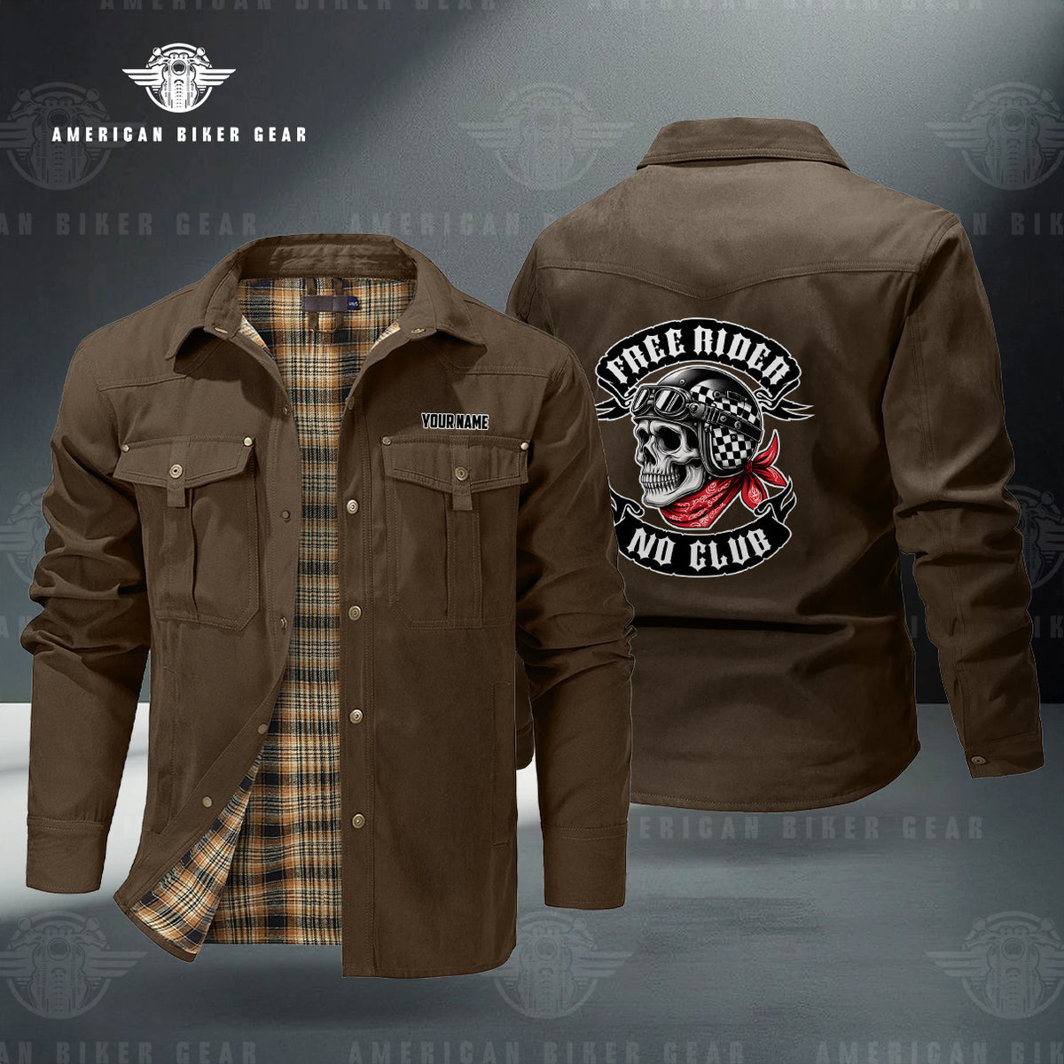 Free Rider No Club Skull Personalized Men's Jackets Flannel Lined LV10