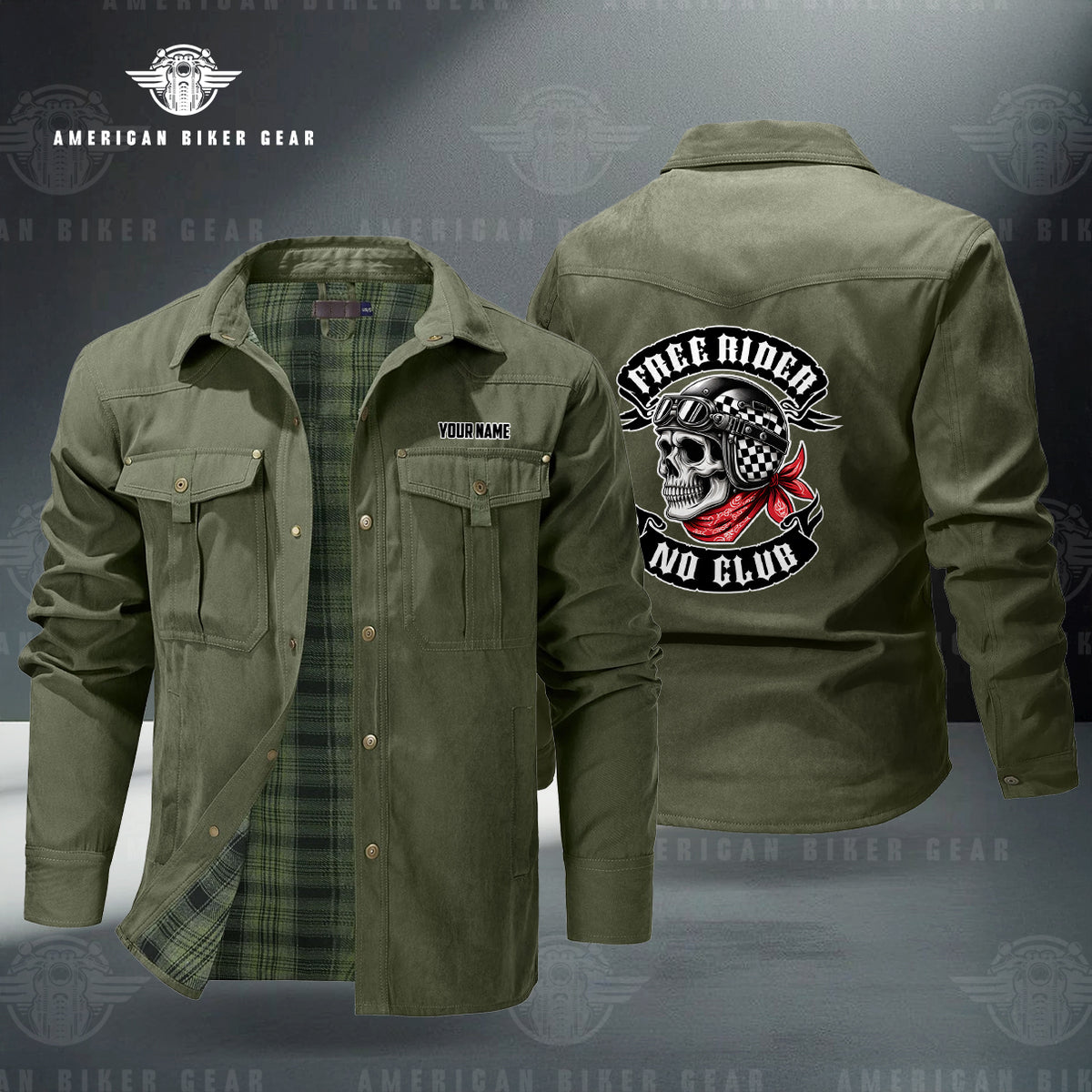 Free Rider No Club Skull Personalized Men's Jackets Flannel Lined LV10