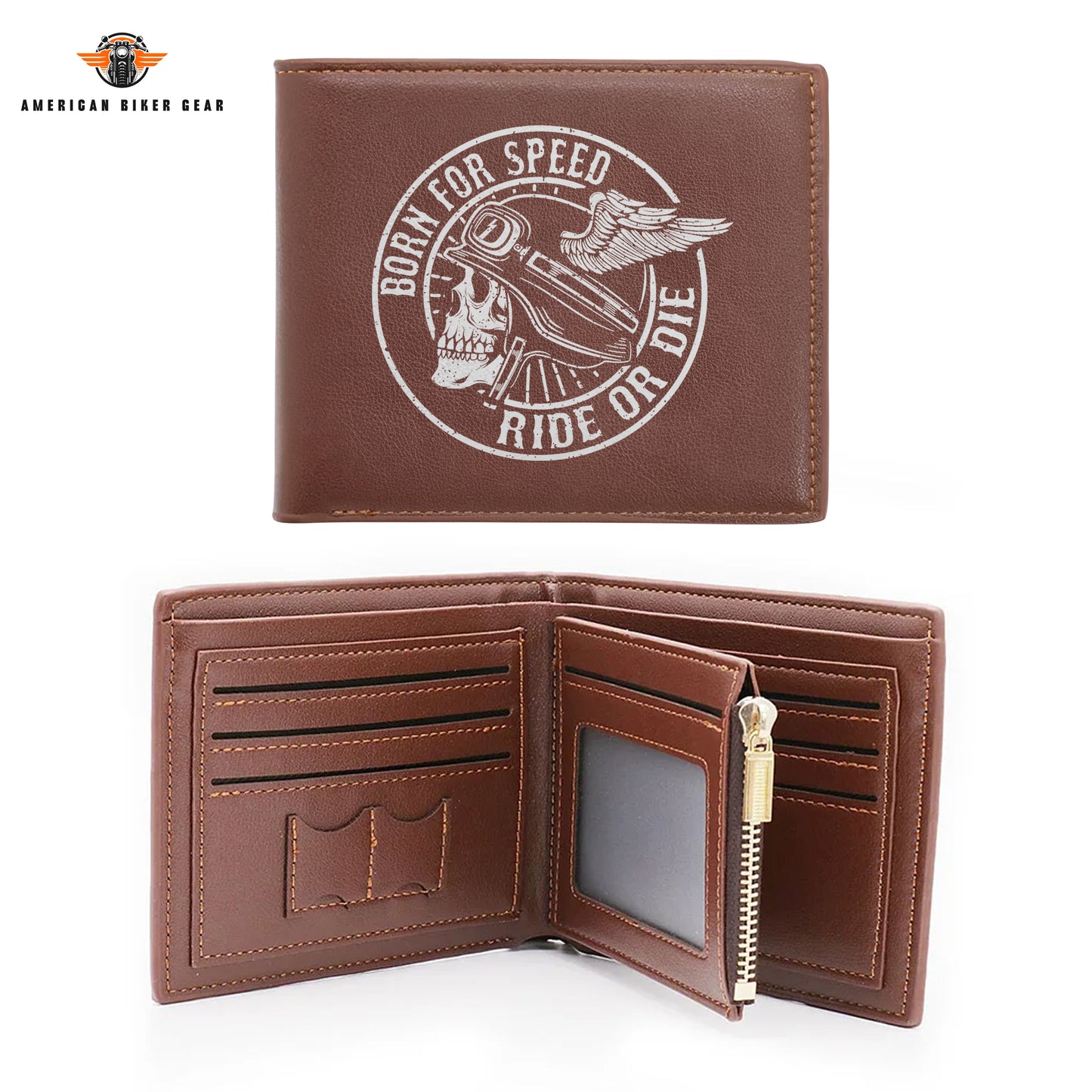 Biker Personalized Men’s Leather Bifold Wallet LV04