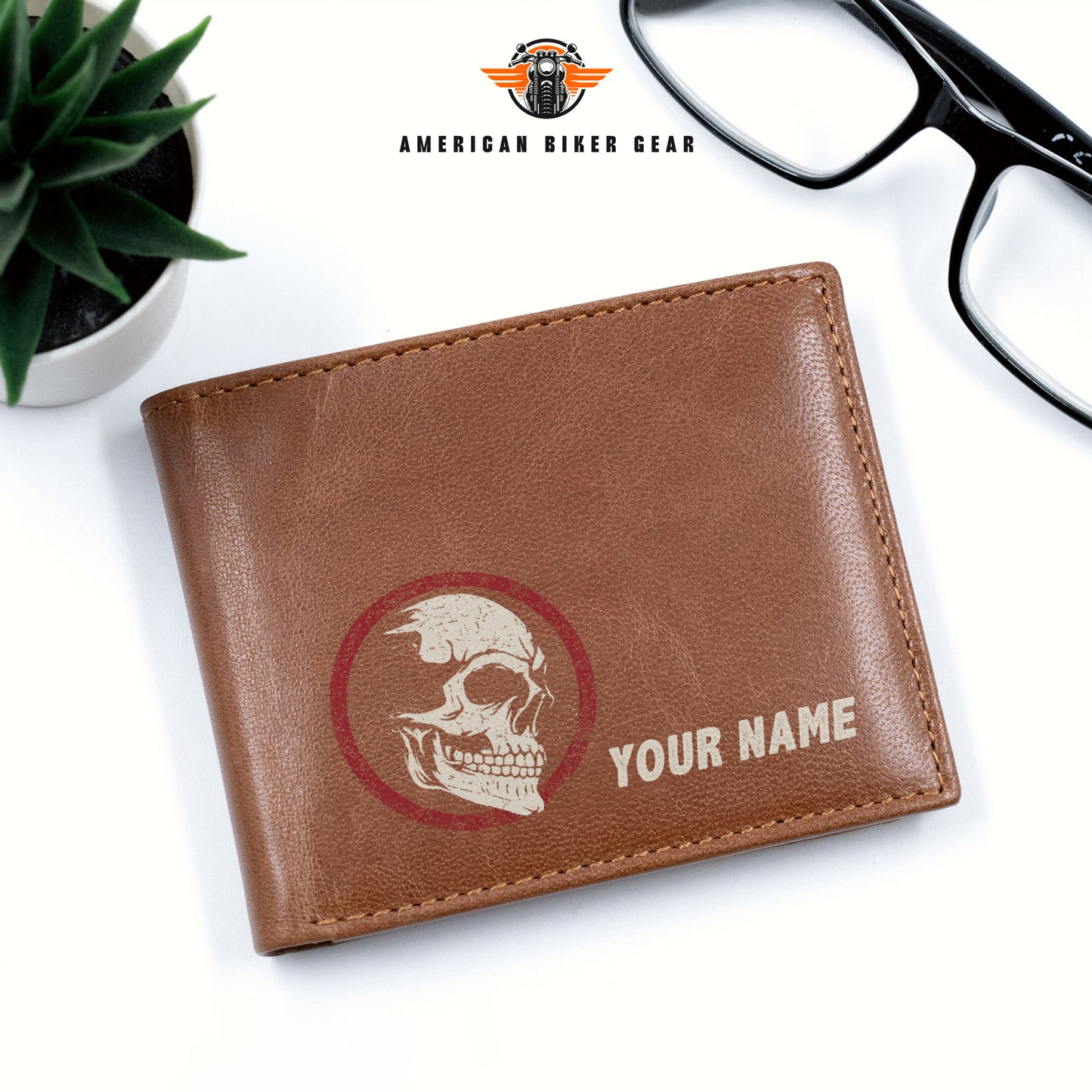 Biker Personalized Men’s Leather Bifold Wallet LV05