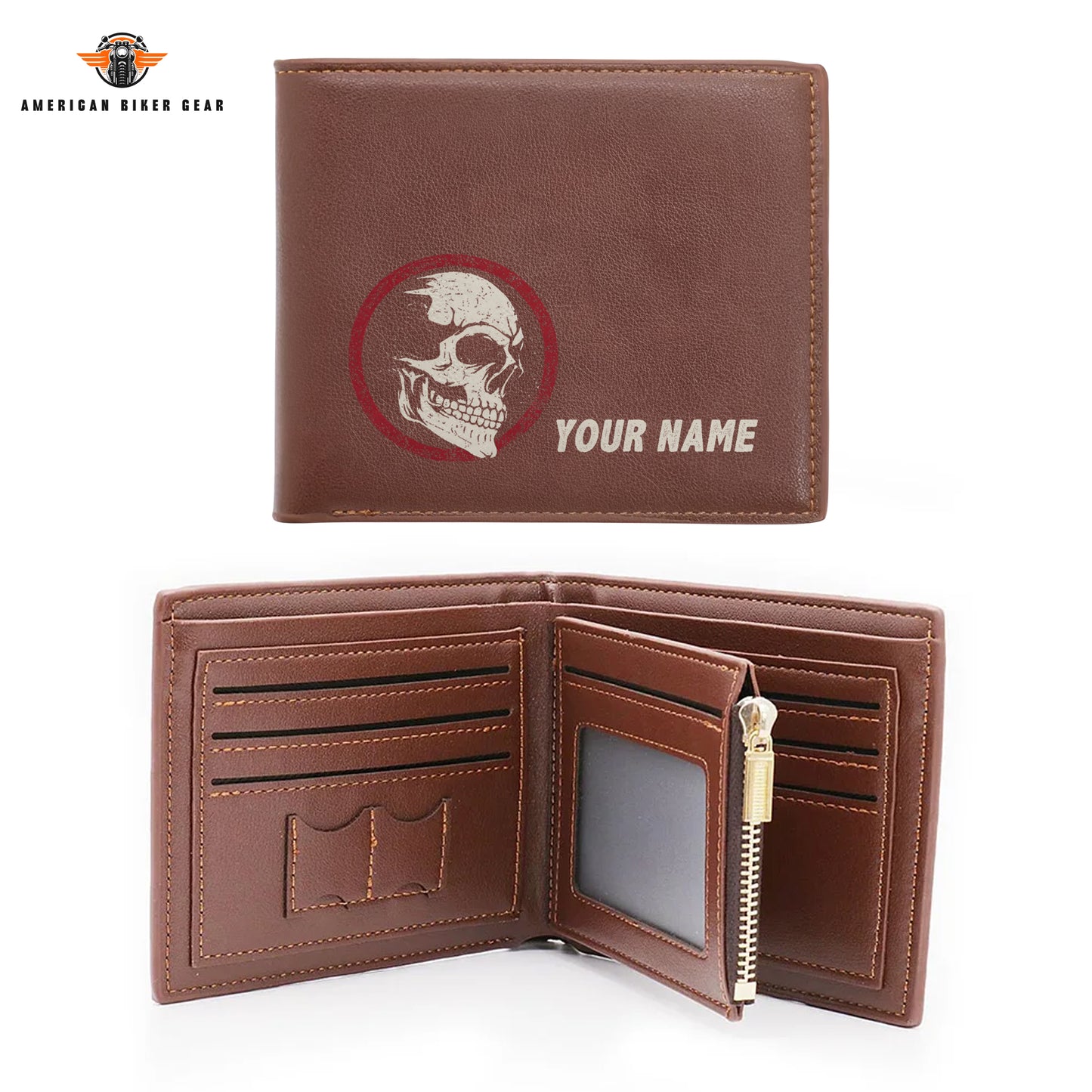Biker Personalized Men’s Leather Bifold Wallet LV05