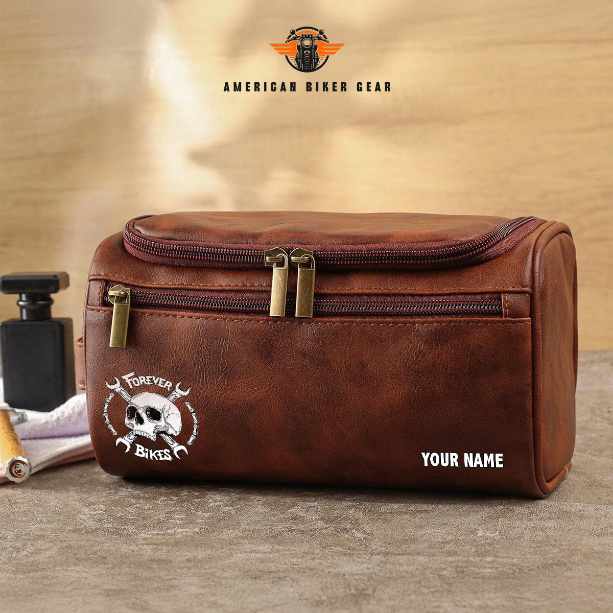 Biker Personalized Leather Toiletry Bag LV06