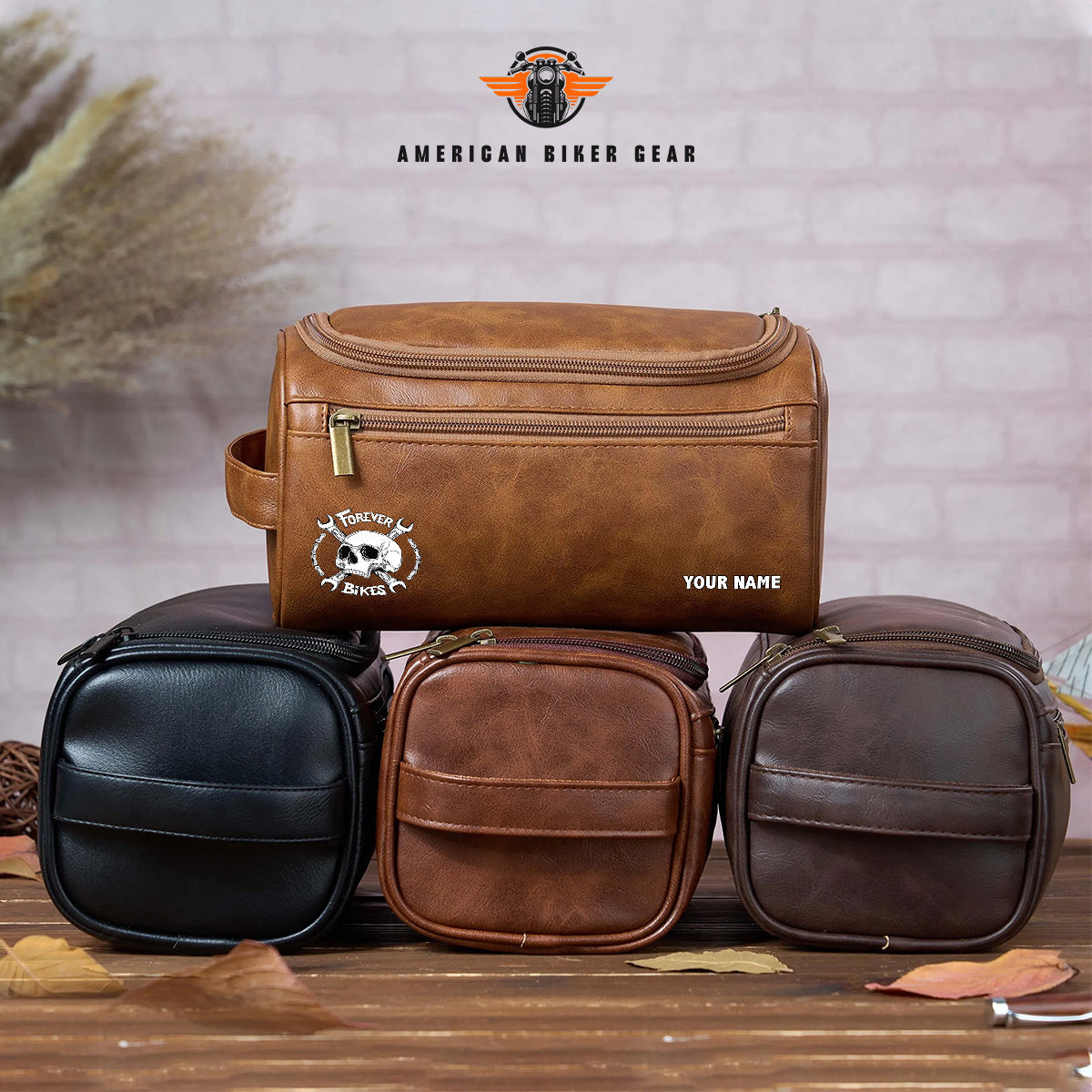 Biker Personalized Leather Toiletry Bag LV06