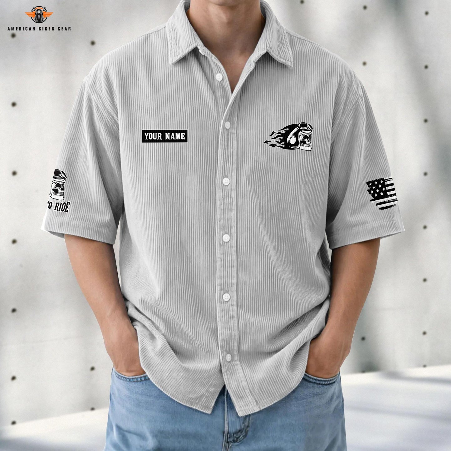 Biker Personalized Retro Corduroy Button Shirt LV03
