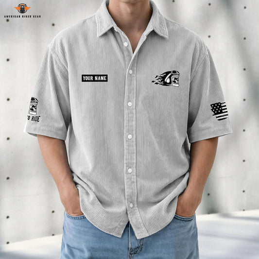 Biker Personalized Retro Corduroy Button Shirt LV03