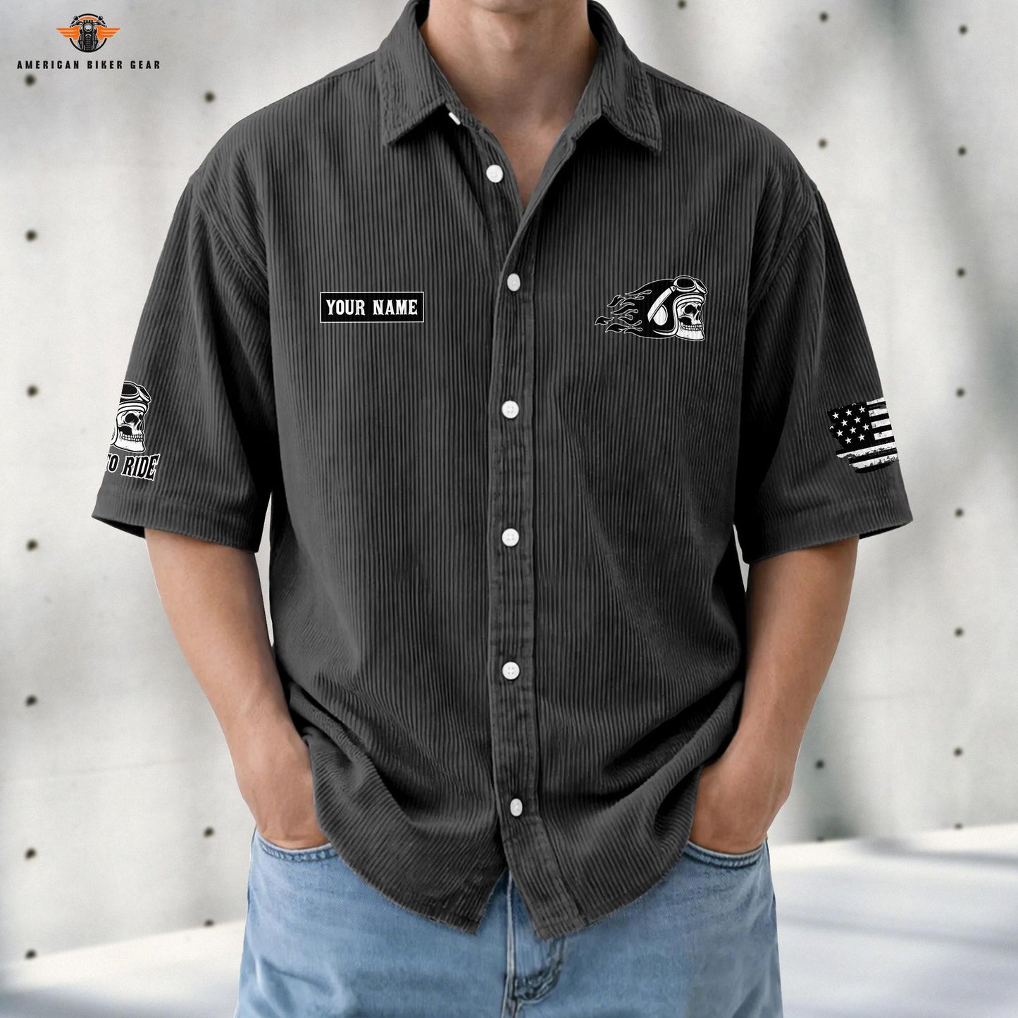 Biker Personalized Retro Corduroy Button Shirt LV03
