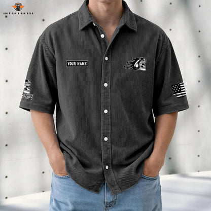 Biker Personalized Retro Corduroy Button Shirt LV03