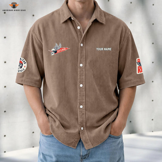 Biker Personalized Retro Corduroy Button Shirt LV04