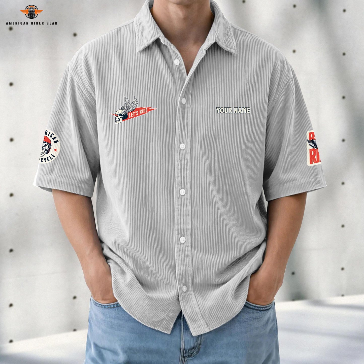 Biker Personalized Retro Corduroy Button Shirt LV04