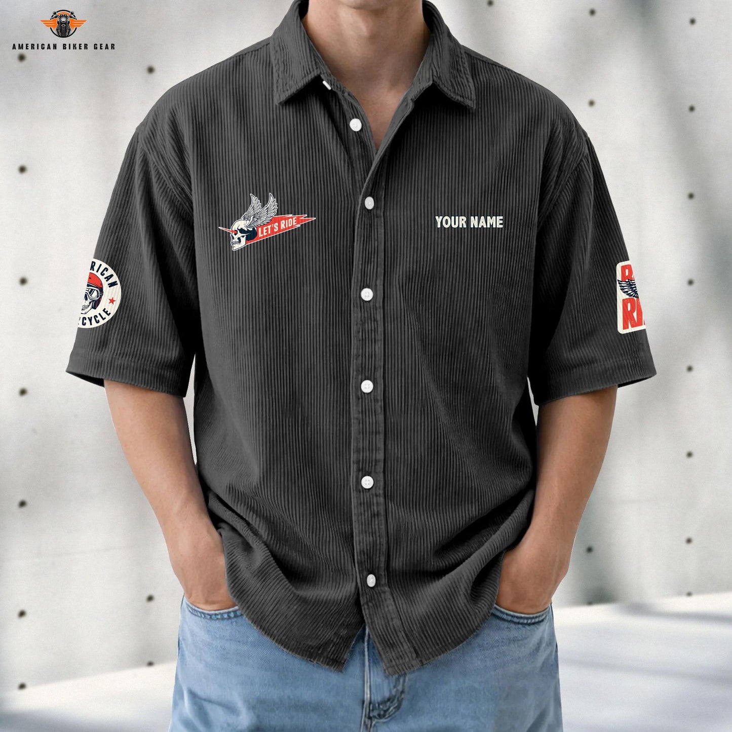 Biker Personalized Retro Corduroy Button Shirt LV04