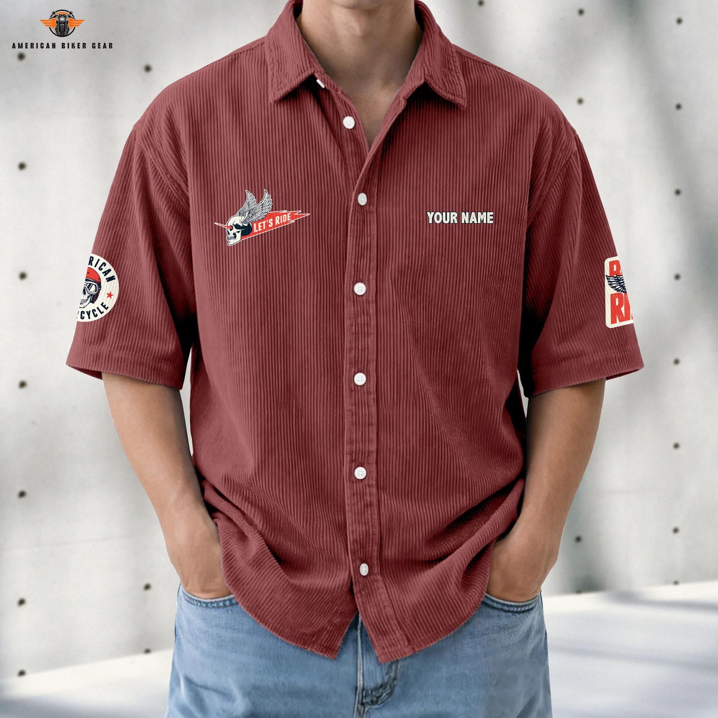 Biker Personalized Retro Corduroy Button Shirt LV04
