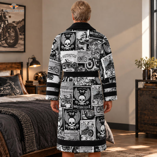 Skull & Vintage Motorcycle Print Bathrobes LV05