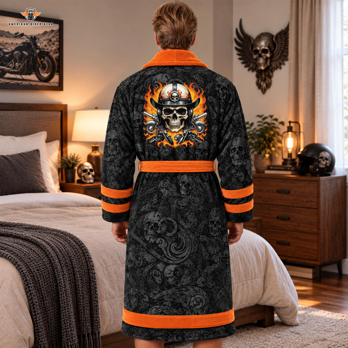 Biker Skull Personalized Bathrobes LV06
