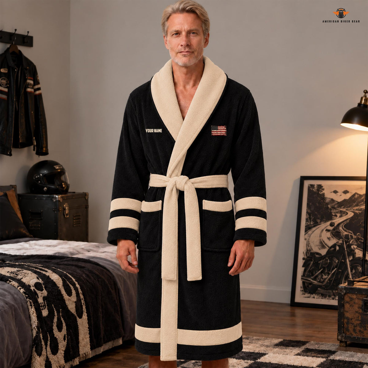 US Flag Patch Personalized Bathrobes LV14