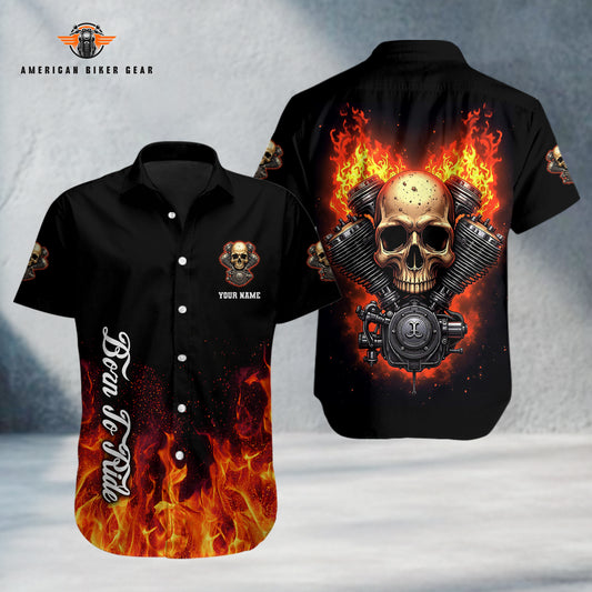 Born To Ride Skull Engine Personalized Button Shirt LV01
