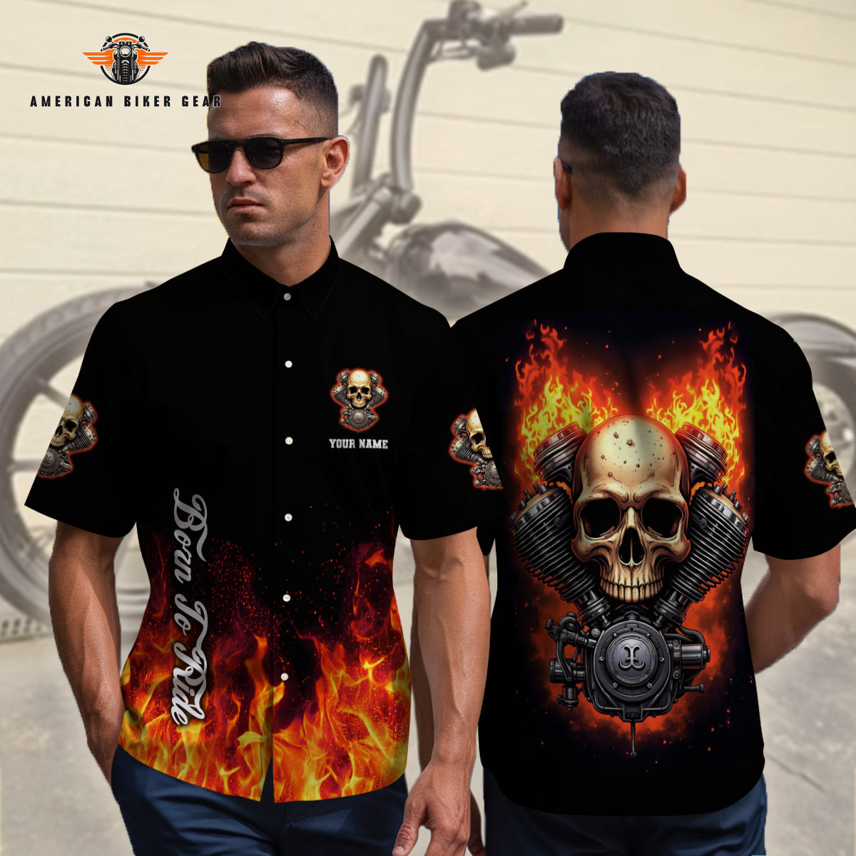 Born To Ride Skull Engine Personalized Button Shirt LV01