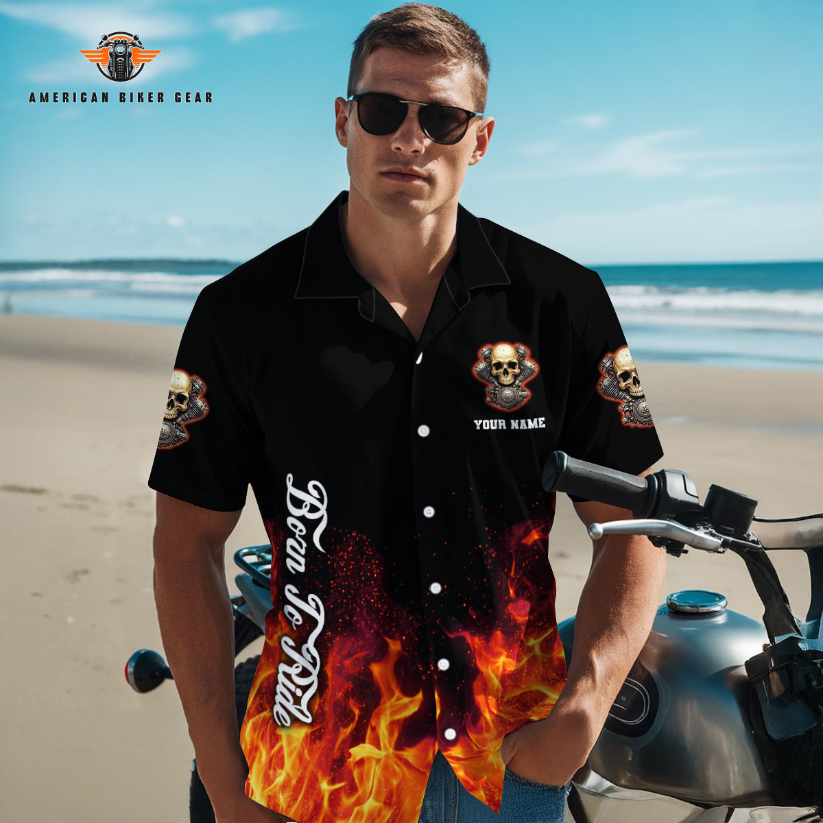 Born To Ride Skull Engine Personalized Button Shirt LV01