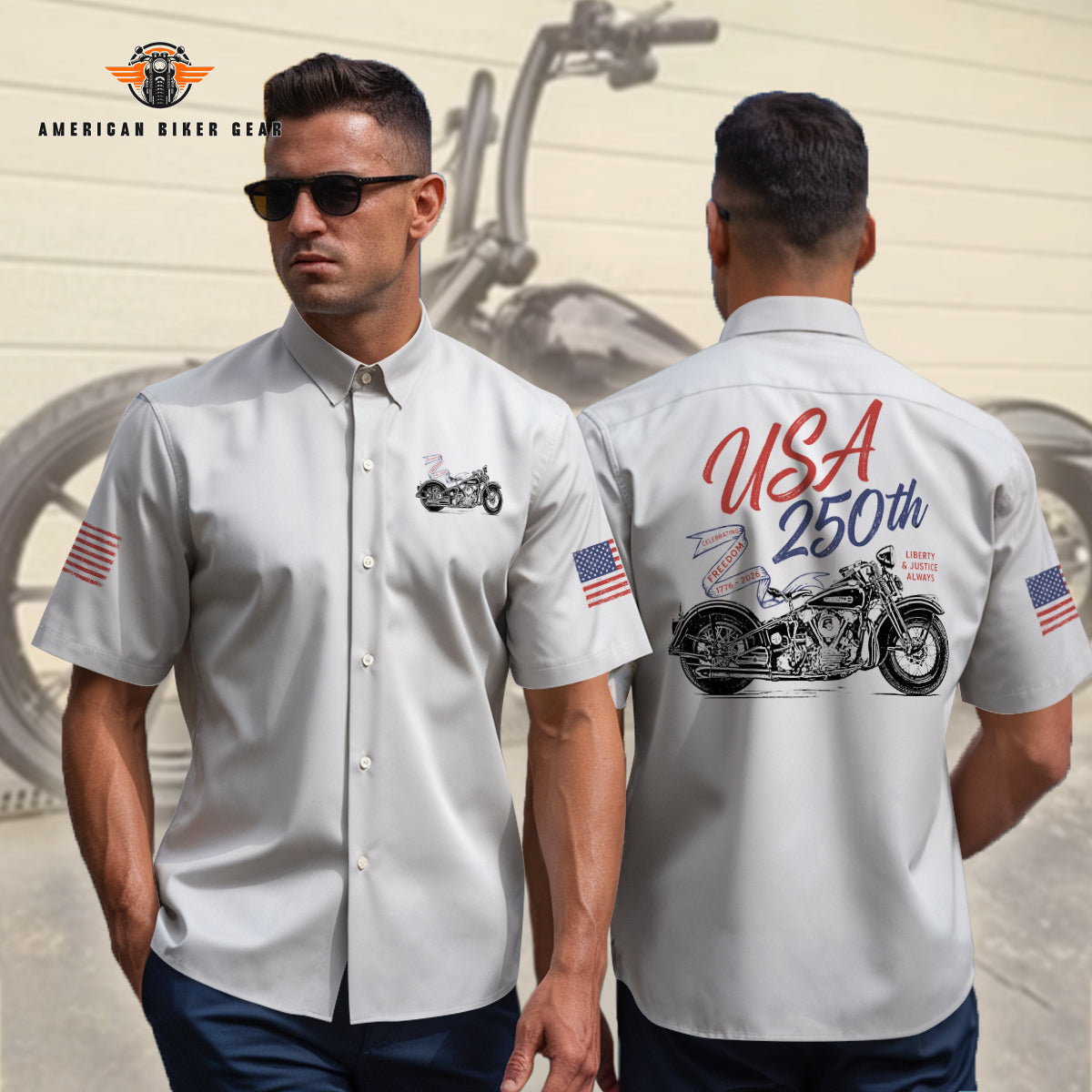 Biker USA 250th Anniversary Personalized Button Shirt GL07
