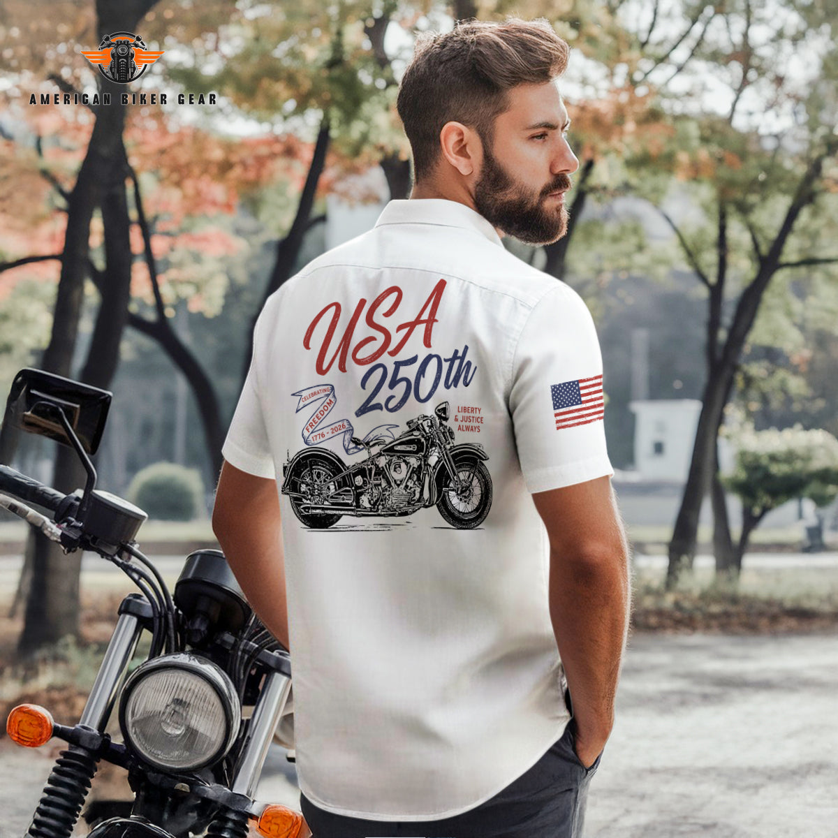 Biker USA 250th Anniversary Personalized Button Shirt GL07