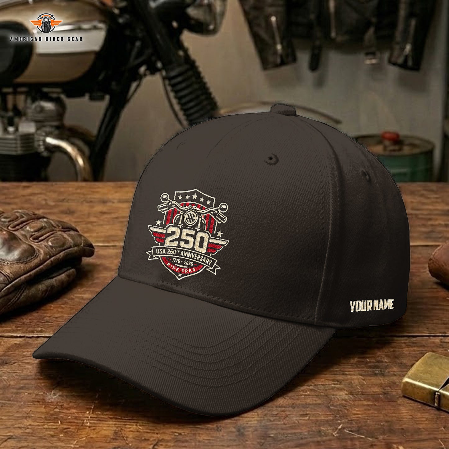 Biker USA 250th Anniversary Personalized Embroidery Cap LV14