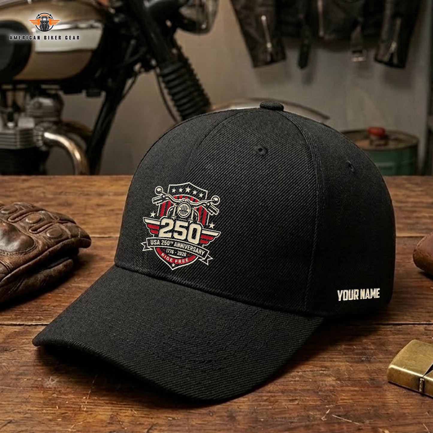 Biker USA 250th Anniversary Personalized Embroidery Cap LV14
