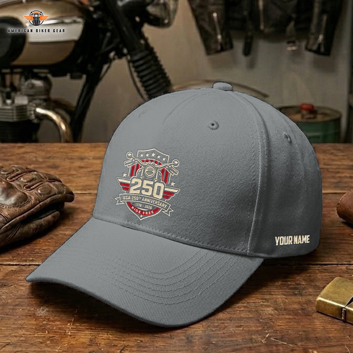 Biker USA 250th Anniversary Personalized Embroidery Cap LV14