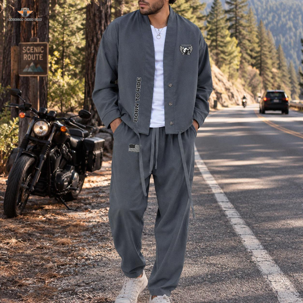 American Flag & Eagle Graphic Personalized Combo Men's Cardigan Jacketsand Solid Jogger LV03