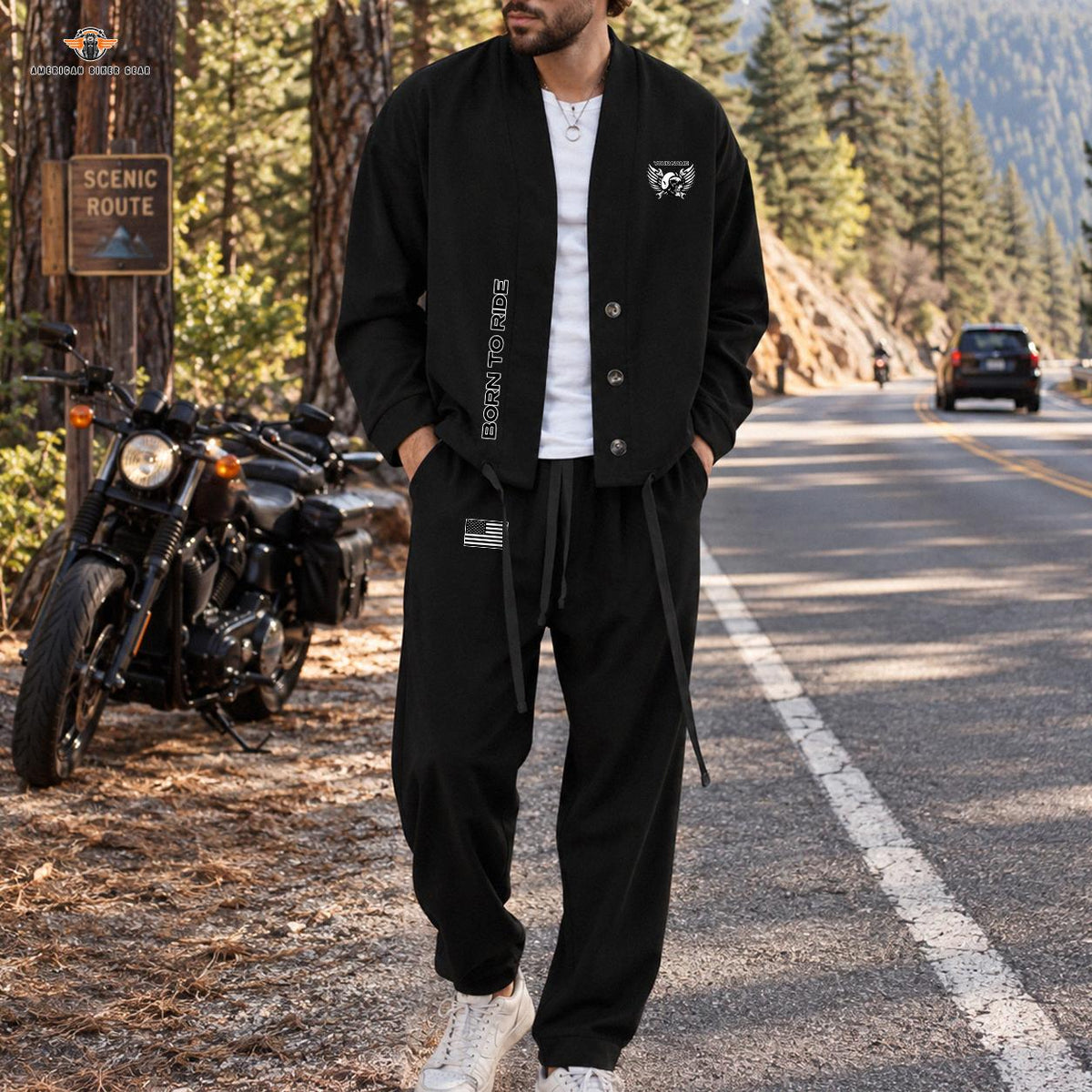 American Flag & Eagle Graphic Personalized Combo Men's Cardigan Jacketsand Solid Jogger LV03