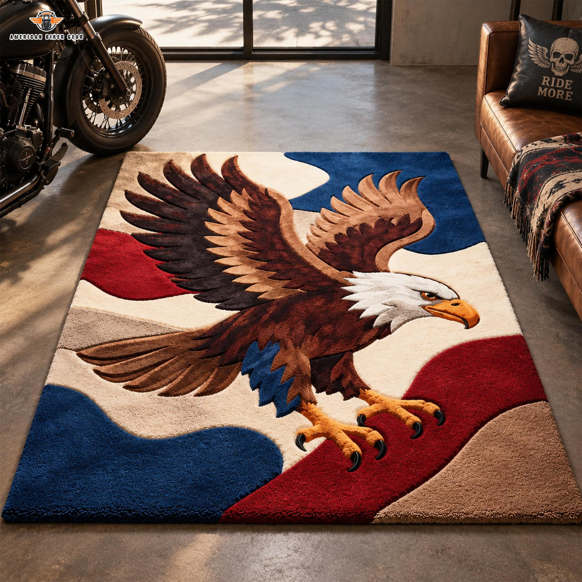 American Biker Eagle Faux Cashmere Area Rug LV04