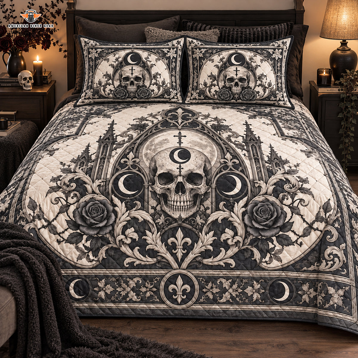 Vintage Gothic Skull Quilted Bedding Set LV04