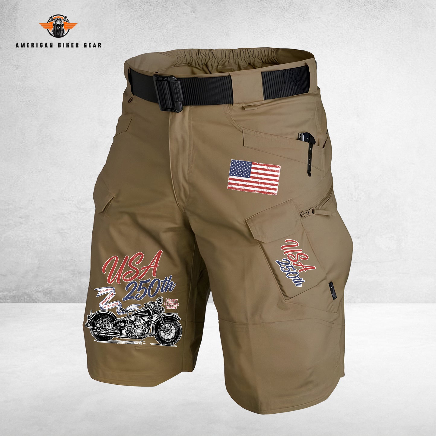 USA 250th Anniversary Personalized Front Pockets Tactical Shorts (Belt Not Included) LV02