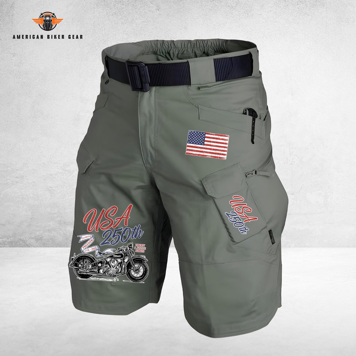 USA 250th Anniversary Personalized Front Pockets Tactical Shorts (Belt Not Included) LV02