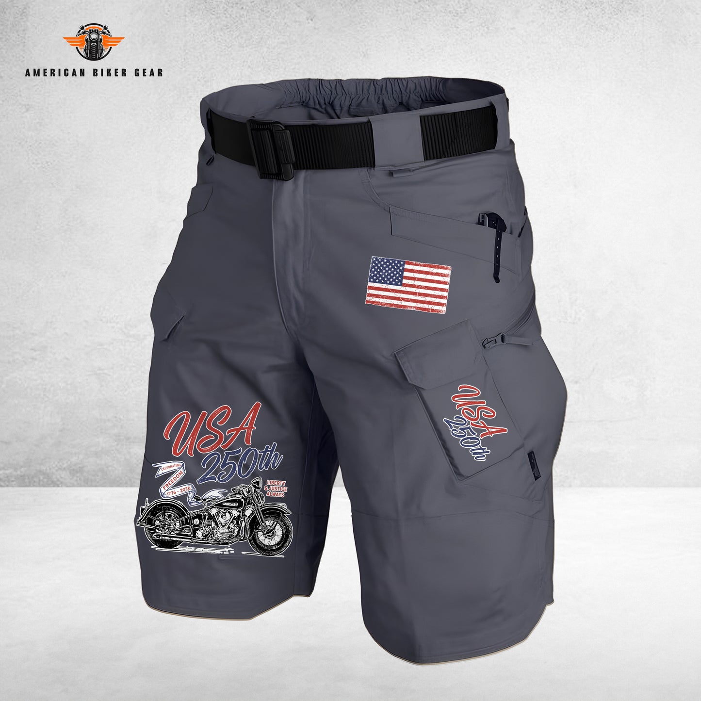 USA 250th Anniversary Personalized Front Pockets Tactical Shorts (Belt Not Included) LV02
