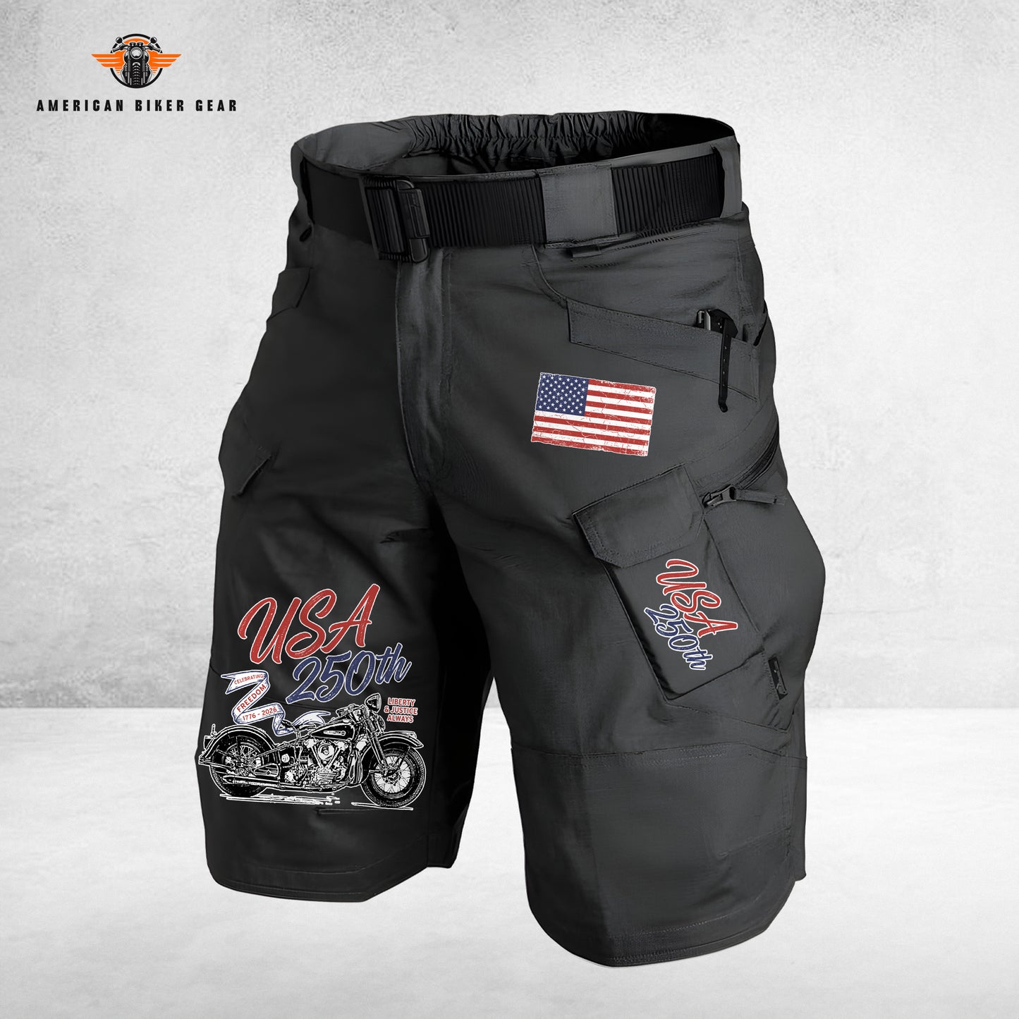 USA 250th Anniversary Personalized Front Pockets Tactical Shorts (Belt Not Included) LV02