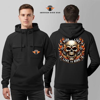 Ride To Live Live To Ride Multi-Pockets Zip Hoodie LV02
