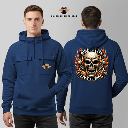 Ride To Live Live To Ride Multi-Pockets Zip Hoodie LV02