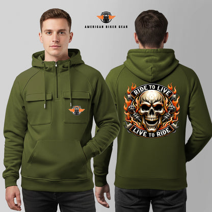 Ride To Live Live To Ride Multi-Pockets Zip Hoodie LV02