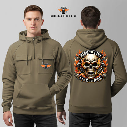 Ride To Live Live To Ride Multi-Pockets Zip Hoodie LV02