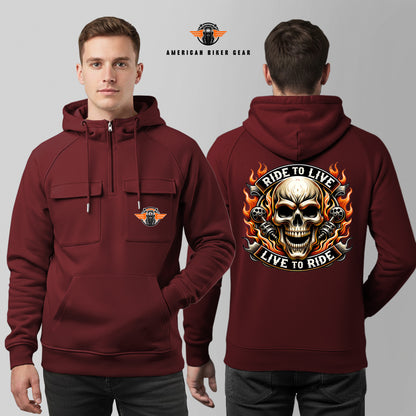 Ride To Live Live To Ride Multi-Pockets Zip Hoodie LV02